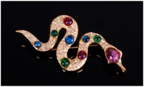 Christian Dior Vintage and Quality Gold Tone and Paste Set Snake Brooch. Signed Christian Dior. 2.