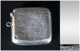 A Silver Vesta Case with Engraved Floral Decoration. Hallmark Birmingham 1920. 2 x 2 Inches.