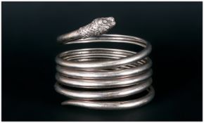 Antique & Rare King Cobra Silver Snake Coil Bracelet, test high grade silver.