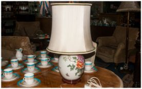 Modern Chinese Decorative Table Lamp, ceramic base with butterfly and flower decoration. On circluar