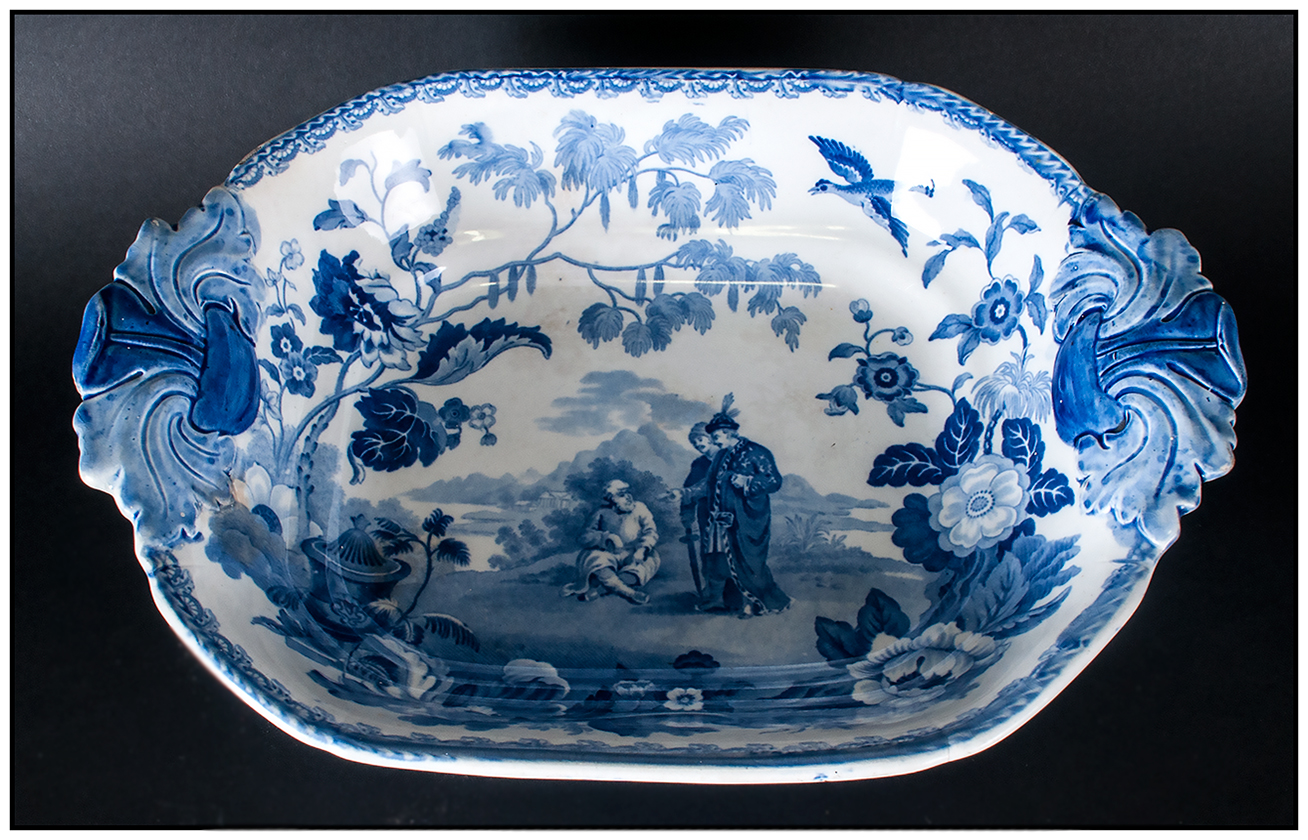 Georgian - Blue and White Mandarin Opaque China Footed Serving Dish. c.1820. 4.25 Inches High & 13 - Image 4 of 5