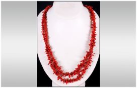 Vintage Double Strand Coral Necklace, 24 inches long, 65grams