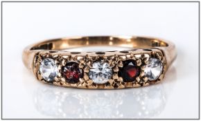 Ladies 9ct Gold Diamond and Garnet Channel Set Ring. Fully Hallmarked.