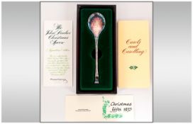 John Pinches Silver Christmas Spoon. Hallmark London 1975, 1 oz Silver Weight, with Box. Mint