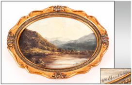 William Chamberlain Fine Small Oval Oil Painting Of The Head Of Borrowdale In The Lake District,