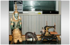 Mixed Lot Comprising Tibetan Archaic Figure Of A Deity Small Carved Wooden  Figure Of An Aardvark