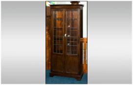 1920's Oak Display/Bookcase Unit, Glazed Leaded Doors Opening To Reveal Five Adjustable Shelves,