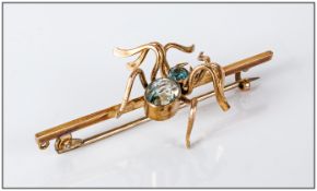 Victorian 9ct Gold Bug Brooch In The Form of a Spider Set With Aquamarines to Body and Head.