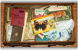 Early 20thC Suitcase Containing a Collection of Ephemera, pamphlets, books etc