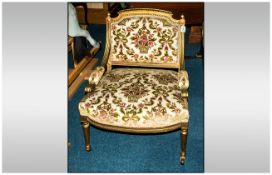 French Empire Style Bedroom Chair, Gilt Wood Frame With Upholstered Backrest And Seat On Brass