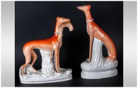 Staffordshire Mid 19th Century Large Figures of Whippets ( 2 ) In Total. c.1860's.  Standing 13