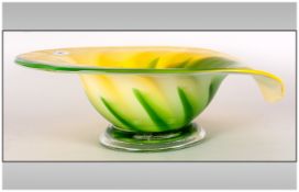 Murano Style Footed Bowl with 'Jack in the pulpit' style rim, the bowl with a swirled pattern in