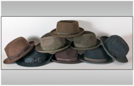 Four Gents Bowler Hats,Trilby's, Stetsons etc. All dark green including Failsworth London, Christys,