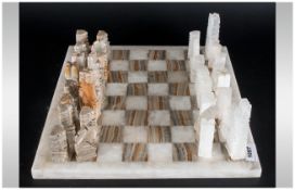 Italian Marble & Onyx Chess Set with matching chess board.
