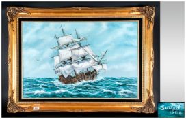 Keith Sutton 1924-1991 A Painting of a 19th Century Galleon on The High Seas, oil on canvas,