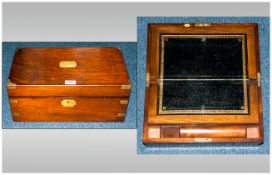 Victorian Mahogany Writing Slope, Hinged Top With Fitted Interior, Brass Mounts And Strapwork.