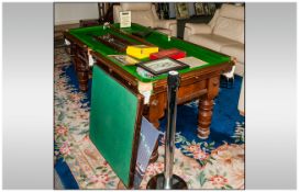 Late Victorian/Early 20thC Slate Bed Snooker Table, turned legs. Complete with score board and