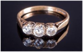 Ladies 9ct Gold Set 3 Stone Diamond Ring fully hallmarked. Good colour. 60pts.