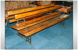 Victorian Cast Iron Railway Waiting Room/Station Bench, Pitch Pine Back Rest And Seats, Length 78