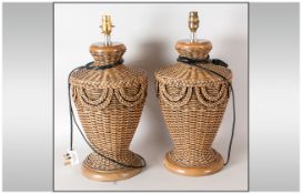 Pair Of Modern Wicker Table Lamps. 19'' in height.