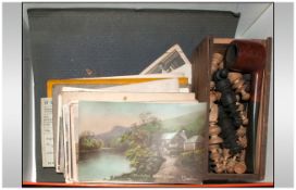 Mixed Lot Of Ephemera/Collectables, Comprising Smoking Pipe, Chess Set, Postcards etc