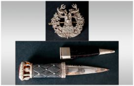 Scottish 19th Century Dirk - Set with Cairngorm Top To Decorative Pommel , Complete with White Metal