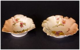 Royal Worcester Blush Ivory Hand Painted Small Shaped Dishes. (2) Dates 1903 and 1906. Each 3.75''