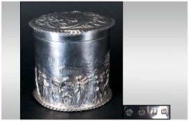 Antique - Fine Embossed Circular Lidded Tea Caddy / Jar, Decorated With Raised Mythical Classical