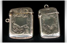 Edwardian Silver Vesta Cases ( 2 ) In Total. Both In Excellent Condition and Fully Hallmarked, For