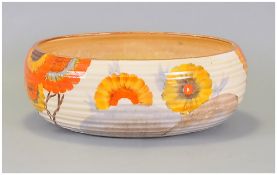 Clarice Cliff Hand Painted Large Ribbed Bowl, In the Rhodanthe Pattern, with Delecia Streaked In