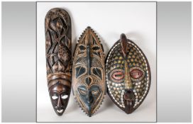 Collection Of 3 Various Decorative Carved Tribal Masks