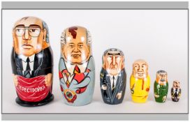 Set Of Six Russian Babushka Dolls The Largest In The Form Of Gorbachev. circa 1990's