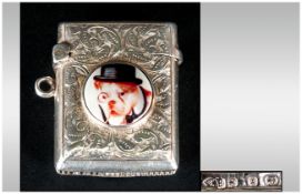 Victorian - Novelty Silver Vesta Case. The Central Panel with Image of a Bulldog. Hallmark