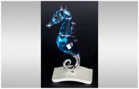 Swarovski Blue Glass Sea Horse, Complete With Box And Packaging.
