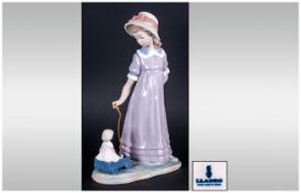 Lladro Figure ' Girl With Toy Wagon ' Model Num.5044. Issued 1980-1998. Excellent Condition. 11