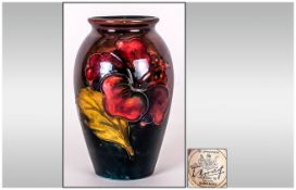 Moorcroft Flambe Vase ' Hibiscus and Leaves ' Label to Base Reads - Potters To The Late Queen