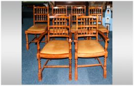 Set of 6 Spindle Back Dining Chairs In Stained Walnut Finish ( 2 Armchairs & 4 Stand Chairs ) With