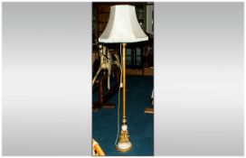 Empire Style Brass Standard Lamp, Fluted Column, Turned Alabaster Base And Cast Stylised Dolphins