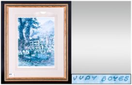 Judy Boyes Framed Limited Edition Coloured Print. Mounted and behind glass. Titled 'Puddles in