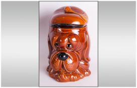 Price & Kensington Vintage Retro Treacle Glazed Ceramic Basset Hound Lidded Biscuit Barrel / Jar.