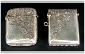 Edwardian Silver Vesta Cases ( 2 ) In Total. With Floral Engraving. Hallmark Birmingham 1906. 1.75 x