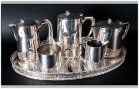 Silver plated 5 Piece Tea Set on Tray - Makers Name to Base, Monarchy Table, Made In England, The