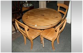 Solid Pine Circular Table With 4 Pine Chairs - Includes tripod legs and glass protective top.