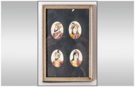 Four Hand Painted Indian Miniature Portraits On Ivory, showing two bejewelled couples; the four