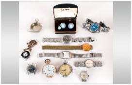 Mixed Lot of Wristwatches and Pocket Watches to include A Gold Plated Thomas Russel & Son, Nickel