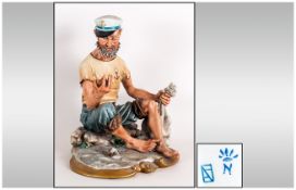 Capodimonte Fine Early and Signed Figure ' Sailor with his Oyster Catch ' Signed Volta. Height 8.