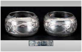 Victorian Fine Pair of Silver Napkin Holders, with Engraved and Embossed Decoration with Original