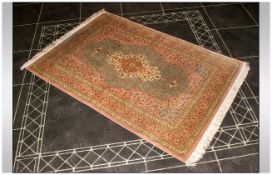 Fine Quality Persian Kashan Style Silk Rug with Arabic script in a cartouche to the border of the