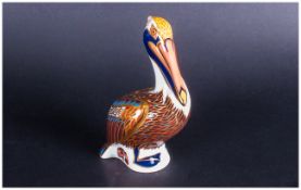 Royal Crown Derby Paperweight 'Brown Pelican' Date 1998 Silver stopper. Excellent condition.