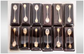 R.S.P.B Bird Protection Set of 12 Silver Spoons by John Pinches. Each Silver Spoon Having a